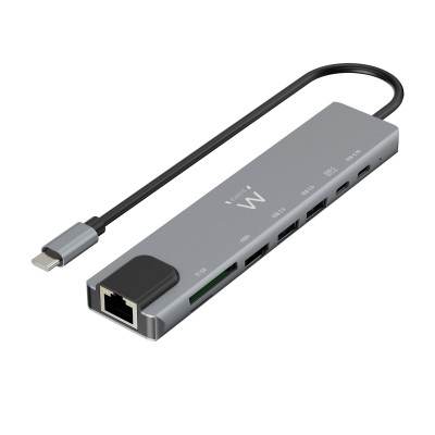 EW1146 USB-C a Dock multipuerto 8 en 1, HDMI 4K | 87W | 1x USB-C PD | 1x USB-C | 2x USB-A | LAN | Cardreader