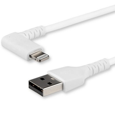 Cable Resistente USB-A a Lightning de 1 m - Blanco -Acodado en un Ángulo de 90° a la Derecha - Cable de Carga y Sincronización USB Tipo A a Lightning de Fibra de Aramida Resistente - MFi - iPhone