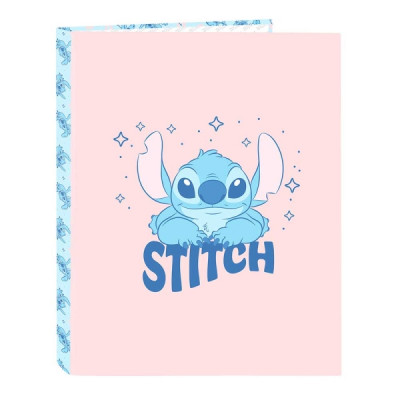 Safta Stitch Ohana Carpeta con 4 Anillas 25mm - Tapas Duras Forradas - Formato Folio - Ligera y Compacta - 265x40x330mm - Color Rosa Pastel