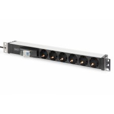 Digitus Regleta eléctrica con perfil de aluminio, toma de corriente con toma de tierra de 6 clavijas e interruptor