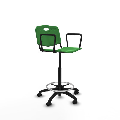 Taburete Robledo giratorio plástico verde brazos fijos base poliamida ruedas engomadas 50mm