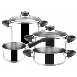 Batería de cocina Magefesa Royal, 6 piezas, acero inox 18/10, fondo termodifusor, asas baquelita, tapa cristal termo-resistente, inox
