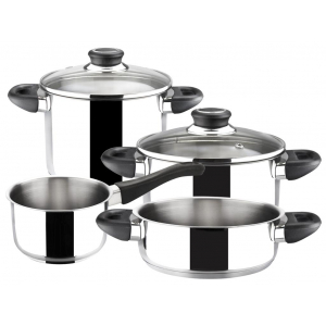 Batería de cocina Magefesa Royal, 6 piezas, acero inox 18/10, fondo termodifusor, asas baquelita, tapa cristal termo-resistente, inox