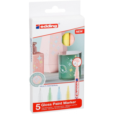 Edding 751 Pack de 5 Rotuladores Permanentes - Punta Redonda - Trazo entre 1 y 2 mm. - Tinta Opaca - Secado Rapido - Colores Surtidos Pastel