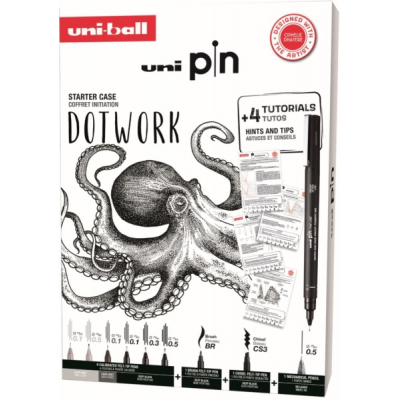 Uni-ball Uni Pin Dotwork Pack de 8 Rotuladores Calibrados 0.1, 0.3, 0.5, Brush y CS3 + 1 Portaminas Shalaku S + 4 Tutoriales + Consejos, Sugerencias y Ejercicios para Practicar de la Artista Ophelie D