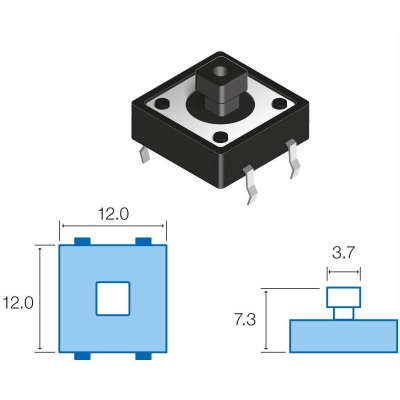 Pulsador Tacto 12x12mm altura 7,3mm Abierto Reposo