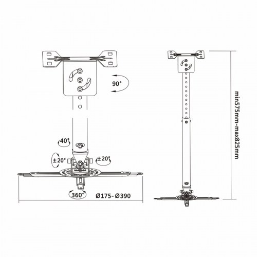 Aisens Soporte Proyector Universal Pro Giratorio, Inclinable y Extensible De T