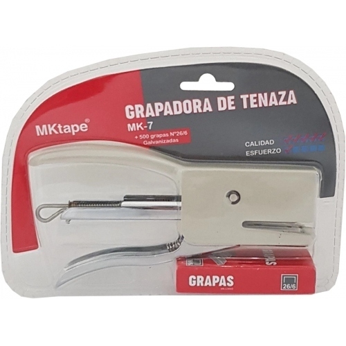 MKtape MK7 Pack de Grapadora de Tenaza + 500 Grapas Nº 26/6 - Hasta 20 Hojas - Color Blanco