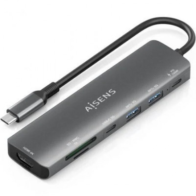 Docking USB Tipo-C Aisens ASUC-7P026-GR/ 1xHDMI/ 2xUSB/ 1xUSB Tipo-C / 1xUSB Tipo-C PD/ 1xLector Tarjetas/ Gris