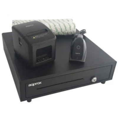 Pack Approx appPOSPACK4180LAN-2D Cajón Portamonedas/ Impresora Térmica/ Lector de Códigos y Rollos Térmicos