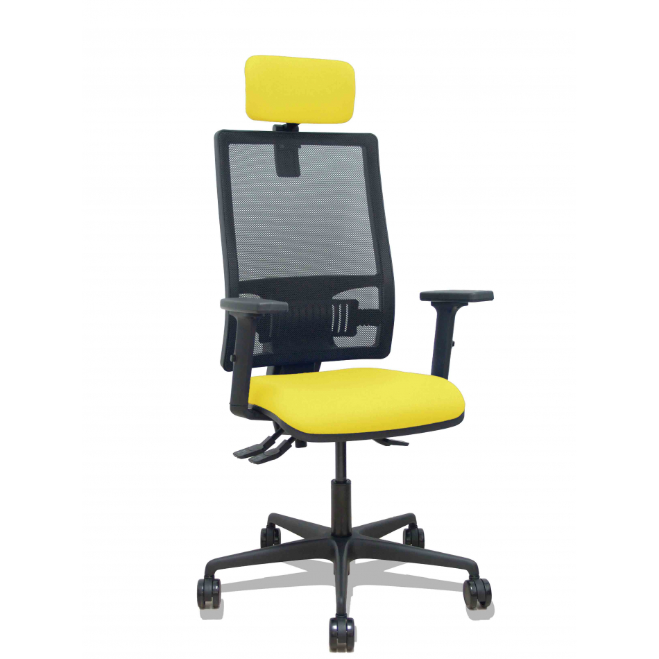 Silla Bormate asincro malla negra asiento bali amarillo brazos 2D ruedas 65mm cabecero regulable