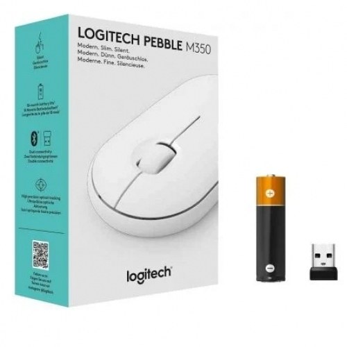Ratón Inalámbrico por Bluetooth/ 2.4GHz Logitech Pebble M350/ Hasta 1000 DPI/ Blanco Crudo