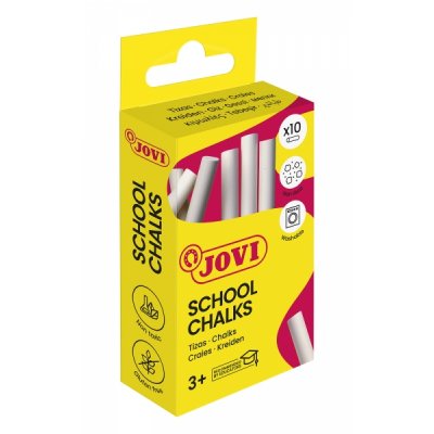 Jovi School Chalks Caja con 10 Tizas Blancas - Compactas - sin Polvo - Materias Primas Naturales - Trazos Nitidos - Faciles de Borrar - Muy Resistentes - Poco Resto de Polvo - Color Blanco