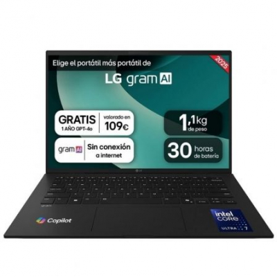 Portátil LG Gram 14ZD90T-G AX88B Intel Core Ultra 7-255H/ 32GB/ 1TB SSD/ 14/ Sin Sistema Operativo