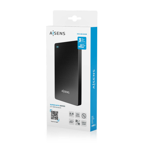 AISENS - Caja Externa 2.5 9.5mm SATA a USB-C USB3.1 Gen1, Negra