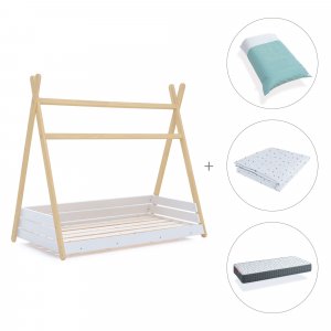 Cama júnior Montessori madera 90x200 cm + colchón + textil Mare · Homy Life XL