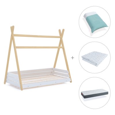 Cama júnior Montessori madera 90x200 cm + colchón + textil Mare · Homy Life XL