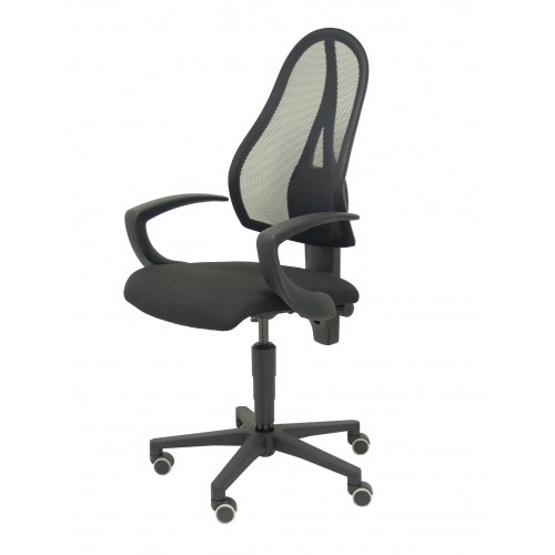 Silla Socuéllamos malla negra asiento tela negra brazos fijos