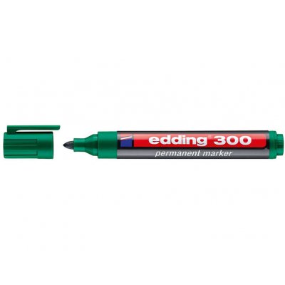Edding 300 Rotulador Permanente - Punta Redonda - Trazo entre 1.5 y 3 mm. - Tinta Casi Inodora - Capuchon con Clip - Secado Rapido - Color Verde