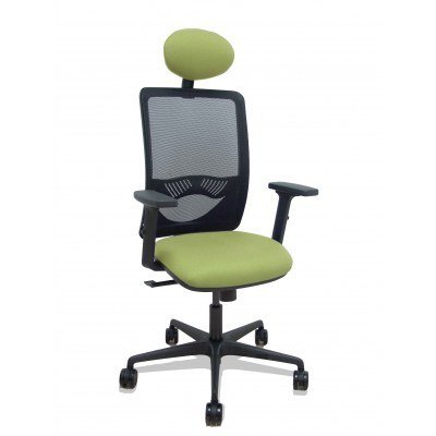 Silla Zulema sincro malla negra asiento bali verde oliva brazos 2D ruedas 65mm cabecero