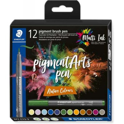 Staedtler 371 Pack de 12 Rotuladores Punta de Pincel Suave - Colores Vivos y Brillantes - No Amarillea con el Paso del Tiempo - Nueva Tinta Multi Ink - Pigmentos de Primera Calidad - Colores Nature Su
