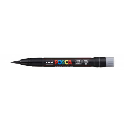 Posca PCF-350 Marcador de Pintura - Punta Acrilica Estilo Pincel - Tinta Pigmentada Base al Agua - Resistente a la Luz - No Permanente - Inodoro - Ideal para Carteleria y Decoracion - Color Negro