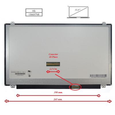 Pantalla para portátil LED 11.6 Slim 40 pines Bracket superior