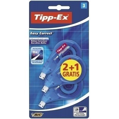 Tipp-Ex Easy Correct 2+1 Pack de 3 Cintas Correctoras 4.2mm x 12m - Resistente - Escritura Instantanea