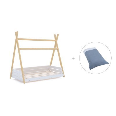 Cama cabaña Montessori madera 70x140 cm + nórdico Alba Blu · Homy Life