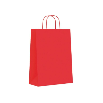 Paq.25 bolsas papel asa retorcida formato s 24+10x32cm 90gr rojo 02004025