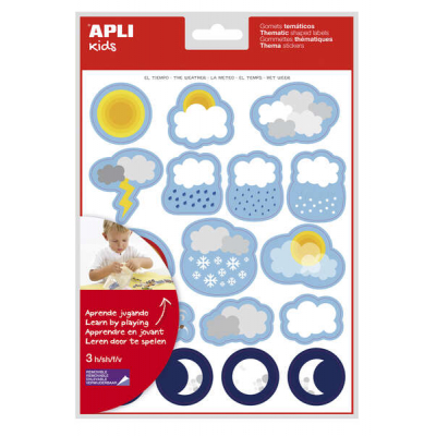 Apli Bolsa de Gomets Tematicos el Tiempo - 51 Gomets en 3 Hojas - Adhesivo Removible - Desarrollados con Educadores - Adhesivo Base Agua - Libre de Disolventes - Divertidas Ilustraciones - Enriquece V