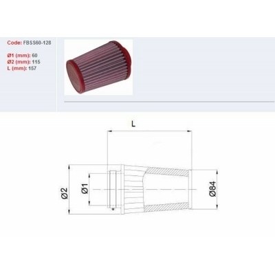 Filtro de aire BMC universal cónico Ø60mm x 128mm FBSS60-128