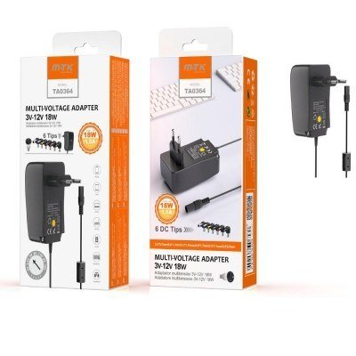 Cargador universal manual 18W / 1.5A / 3v-12v / 6 conectores / 1.2m / TA0364 / Mtk / 0053642