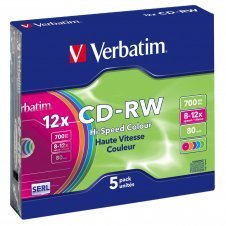 CD-RW VERBATIM 700MB 12x VARIOS COLORES (5 UNIDADES) 43167
