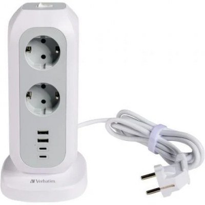 Regleta con Interruptor Verbatim EUPT-01/ 11 Tomas de corriente/ 2 USB-Tipo-A/ 2 USB Tipo-C/ Cable 2m/ Blanca