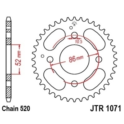 Corona JT SPROCKETS acero estándar 1071 - Paso 520 JTR1071.30