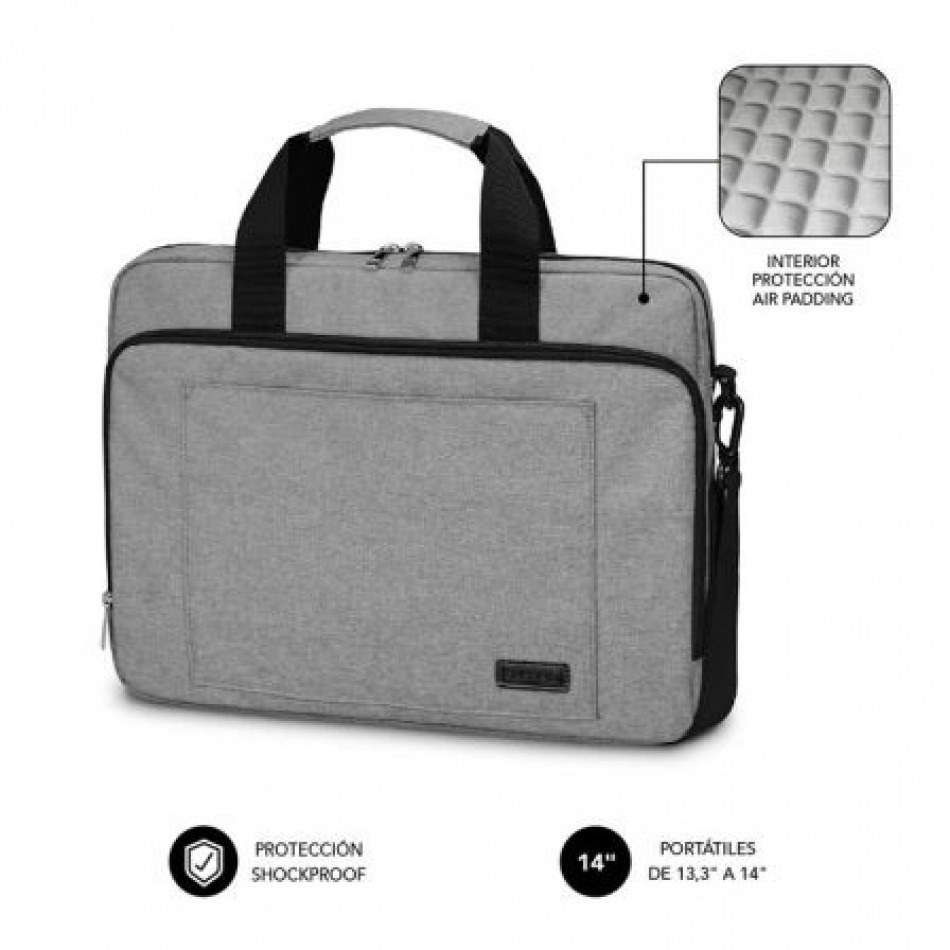 Maletín Subblim Air Padding Laptop Bag para Portátiles hasta 14/ Cinta para Trolley/ Gris