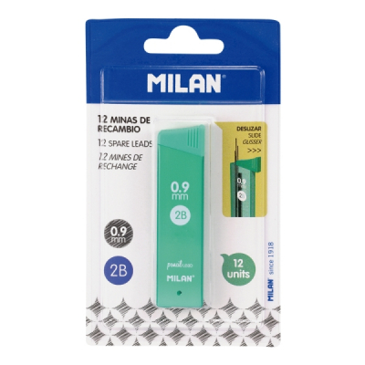 Milan Pack de 12 Minas Grafito 0.9mm - Dureza 2B - Color Gris Oscuro