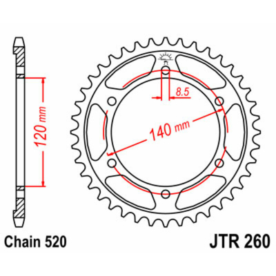 Corona JT SPROCKETS acero estándar 260 - Paso 520 JTR260.38