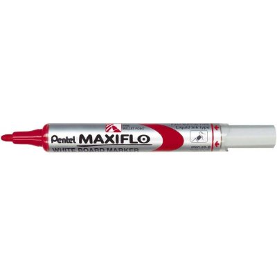 Pentel Maxiflo Rotulador para Pizarra Blanca - Regulacion del Flujo de Tinta - Punta de Bala - Ancho de Linea 2mm - 50% de Materiales Reciclados - Color Rojo
