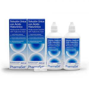 PHARMASET solución única con ácido hialurónico para lentes de contactos blandas 2 x 500 ml