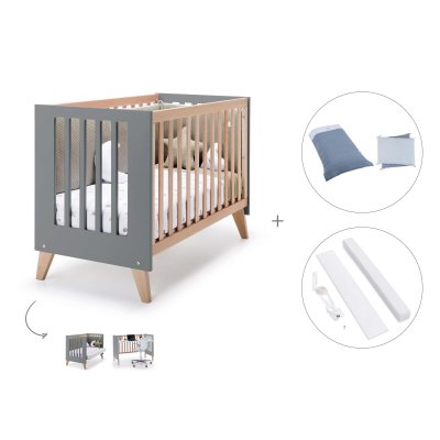 Cuna de colecho 60x120 cm madera/antracita (3en1) + textil Alba Blu · Nexor