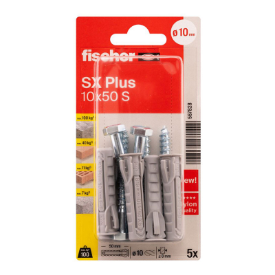 Tacos sx plus sk nv ø10 x 50 mm + tornillos ø7 x 65 mm, blister 5 uds