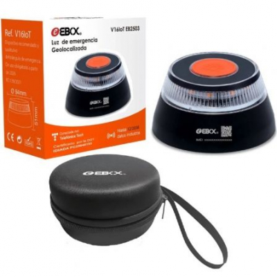 Luz baliza de emergencia para coche Ebox V16 IoT EB2503/ Homologada/ Base Imantada/ Geolocalizable/ Funciona a Pilas/ Incluye Funda