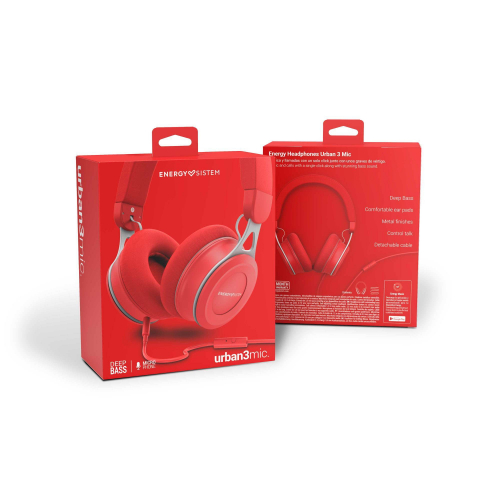 Energy Sistem Headphones Urban 3 Mic Red Auricular (Deep Bass, Control talk)