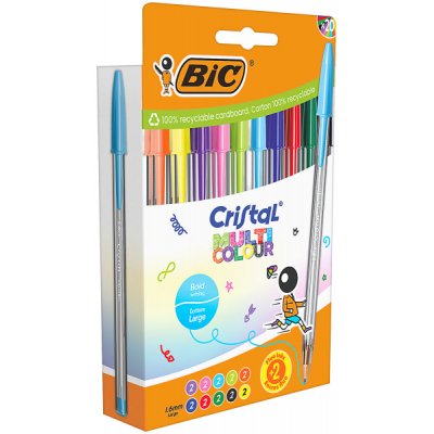 Bic Cristal Multicolour Pack de 20 Boligrafos de Bola - Punta 1.6mm - Trazo 0.42mm - Tinta con Base de Aceite - Colores Surtidos