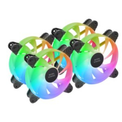 KIT 4xVENTILADOR INTERNO ARGB MARS GAMING MF4A 120mm SIN MARCO RODAMIENTO FDB NEGRO