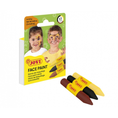 Jovi Face Paint Animal Pack de 3 Barras de Maquillaje - Para todo Tipo de Pieles - Se Limpia Facilmente - Colores Amarillo, Marron y Negro