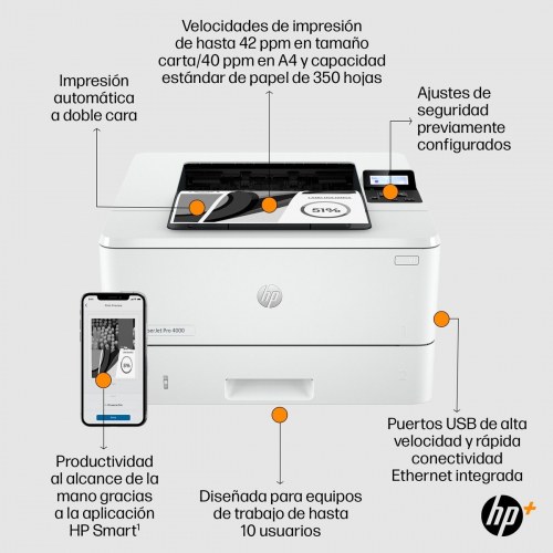 HP LASERJET PRO 4002DNE PRINTERLASE 40 PPM DUPLEX ETHERNET