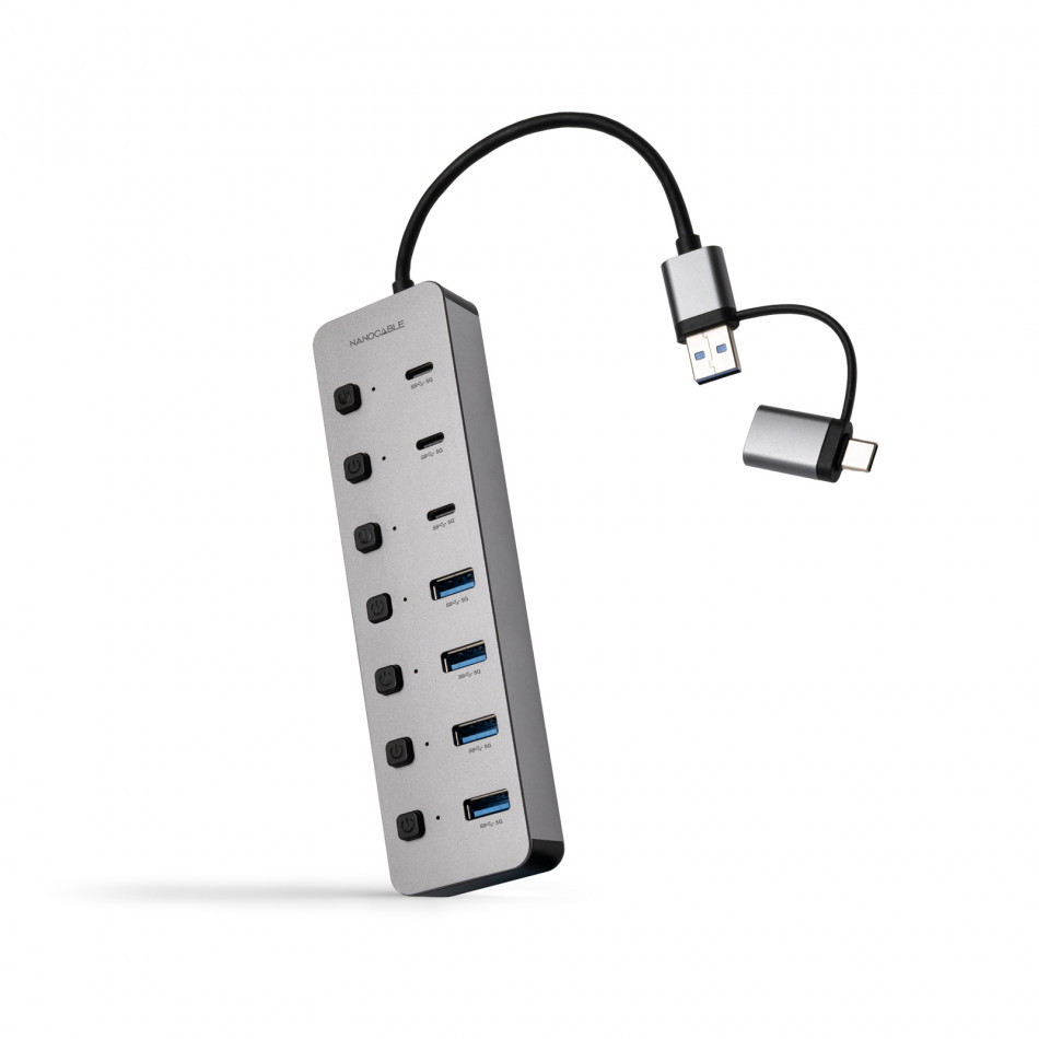Nanocable HUB USB-C/A 4xUSB-A 3.0+3xUSB-C 3.0+USB-C 5V